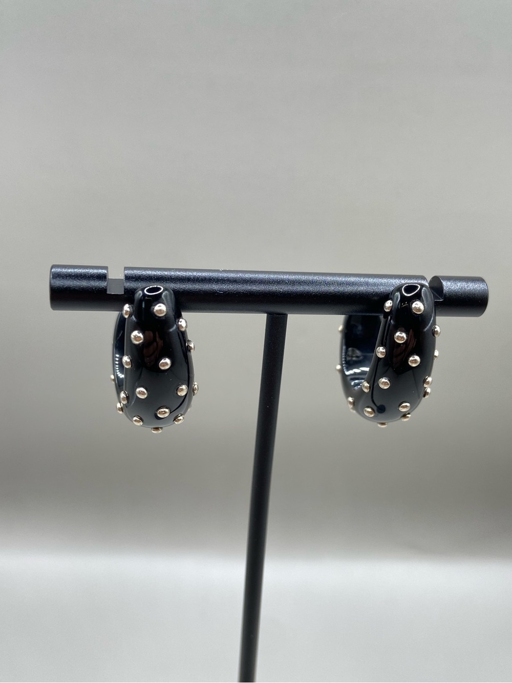 Whitney Kelly WK Sterling Silver Black Enamel Studded J Hoop Earringsq